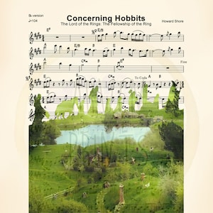 Lord of the Rings The Shire Concerning Hobbits Sheet Music Art Print imagem 2