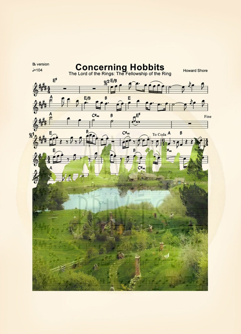 Lord of the Rings The Shire Concerning Hobbits Sheet Music Art Print imagem 2