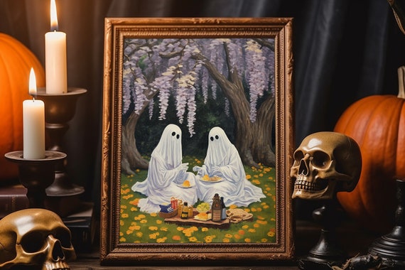 Halloween Vintage Ghosts Having A Picnic in Forest Art Print - Etsy