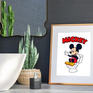 Disney Classic Mickey Mouse Bathroom Wall Art, Mickey Bathroom Art, Cute Bathroom Print, Kids Bathroom, Disney Watercolor Bathroom Wall Art