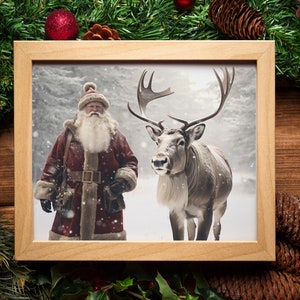Christmas Vintage Santa and Rudolph Art Print