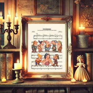 Snow White and the Seven Dwarfs I’m Wishing Vintage Sheet Music Art Print
