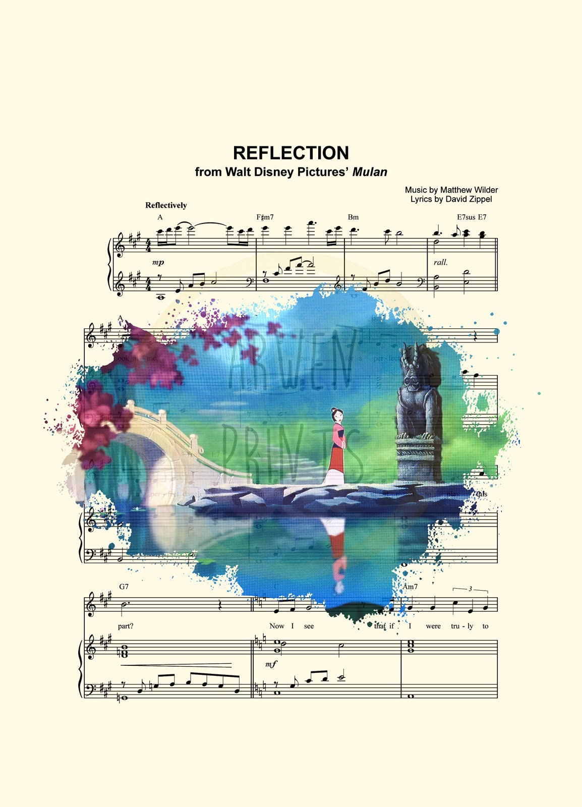 Mulan Reflection Splatter Sheet Music Art Print Etsy