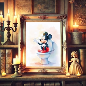 Disney Mickey Mouse Bathroom Wall Art, Mickey Bathroom Art, Cute Bathroom Print, Funny Bathroom Decor, Disney Watercolor Bathroom Wall Art