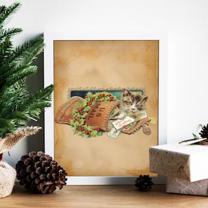 Stampa artistica di illustrazione di Natale del gatto vintage US Mail, gatto di Natale, decorazione della parete del gatto, arte della parete del gatto, carta dell'animale domestico di Natale, arte del gatto carino, arte del gatto