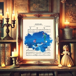 Peter Pan Wendy John Michael Tinker Bell Splatter Neverland Sheet Music Art Print