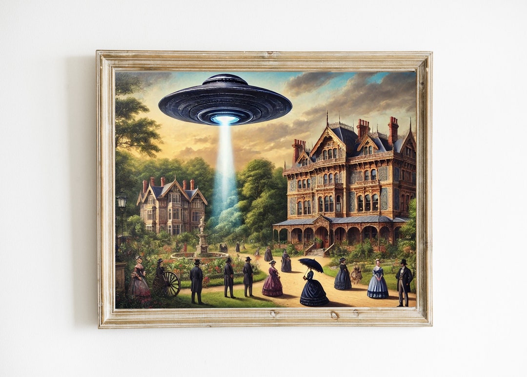 Victorian UFO Painting Print, Aliens Print, UFO Art, Unique Wall Decor ...