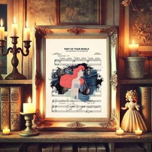 Little Mermaid Ariel Singing Part of Your World Sheet Music Art Print