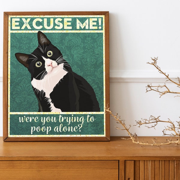 Were You Trying To Poop Alone, Funny Bathroom Print, Funny Wall Art, Cat Bathroom Decor, Bathroom Wall Art, Wall Art, Wall Decor