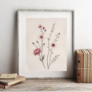 Minimalist Botanical Print - Delicate Wildflower Illustration - Elegant Floral Wall Art - Soft Cottagecore Decor - Vintage Plant Art