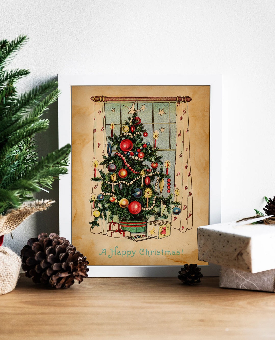 Vintage Christmas Tree Illustration Art Print, Vintage Christmas, Vintage Illustrations, Merry 