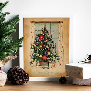 Vintage Christmas Tree Illustration Art Print, Vintage Christmas, Vintage Illustrations, Merry Christmas, Christmas Decor, Happy Christmas