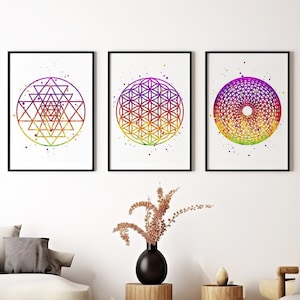 Sacred Geometry Wall Art | Sri Yantra Print | Flower of Life Print | Torus Yantra Print