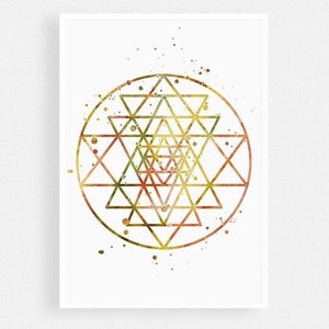Boho Home Decor - Sri Yantra Wall Art - Sacred Geometry Watercolor Print