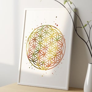 Boho Home Decor - Fiore della vita Wall Art - Stampa acquerello geometria sacra