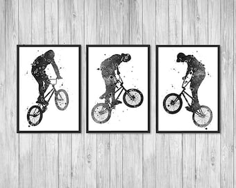 H580 BMX Rider Slihouette Sports Canvas Poster Wall Art Print Picture Framed