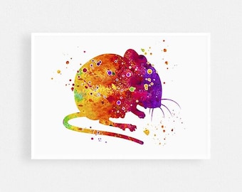 Rat watercolor art print | Cute rat art poster | Rat lover gift | Colorful animal wall decor