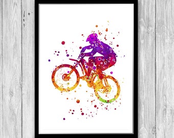 Mountain Biking print, Watercolor Art Mountain Bike, Mountain biker Poster, Road Bike wall art decor, MTB decor, MTB print, MTB Wall Art