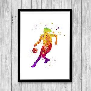 Basketball room decor for girls, Watercolor print