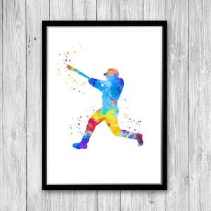 Boy Nursery Decor, Baseball Nursery Wall Art, Baseball Player Watercolor Art Print, Sports Art Boys Room Decor, Sports Kids Room Decor