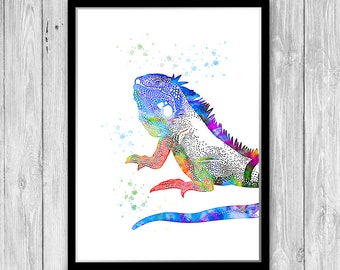 Iguana Art Print Watercolor Home Decor for kids room Animal Wall Art Colorful Reptile Iguana Painting, Nursery Wall Decor