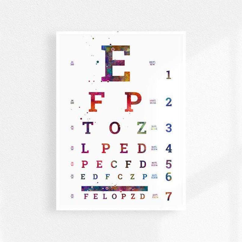 Optometry Art, Eyes Test Poster, Colorful Watercolor Artwork for ...