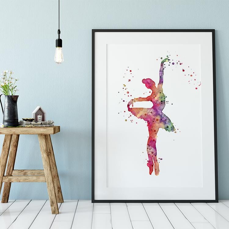 Ballerina Wall Art Print Nursery Decor, Pink Watercolor Ballet Dancer ...