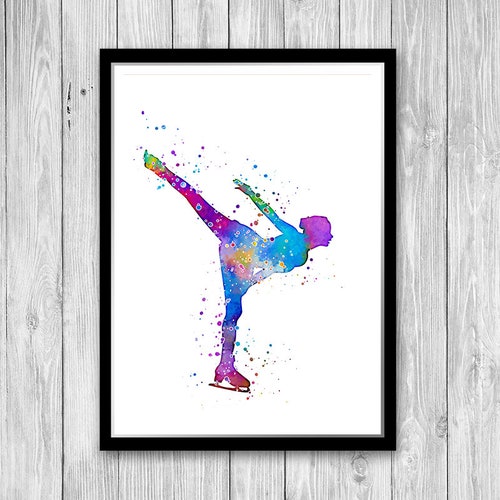 Girl Ice Skating Wall Art Watercolor Print Sport Home Decor Etsy