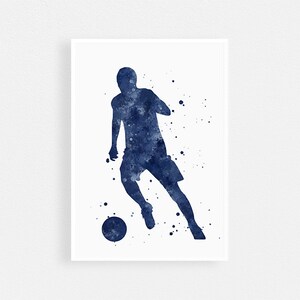 Soccer, European football Sports decor, Navy blue watercolor print, Wall art for Boys Room