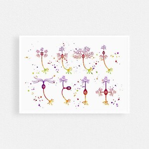 Neuroscience Art, Neurons Types Watercolor Art Print, Neurologist Office Wall Decor, Neurology Clinic Interior, Vibrant Unframed Artwork