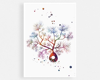 Neuroscience Art, Purkinje Neuron Cell Watercolor Print, Science Wall Art