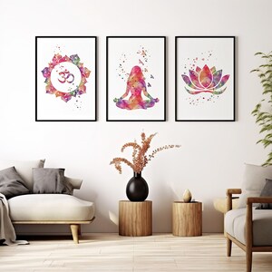 Yoga Art Set of 3 Watercolor Prints | Meditation Room Decor | Spa and Relaxation Wall Art | Home Yoga and Zen Wall Decor image 3