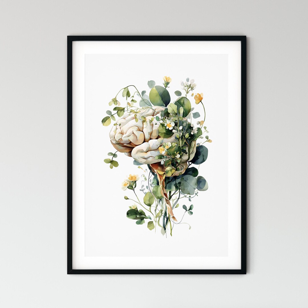 Botanical Brain Art, Watercolor Brain Print, Neuroscience Wall Art ...