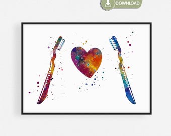 Dental Office Decor, Toothbrush Wall Art, Dentist Gift, Digital Download