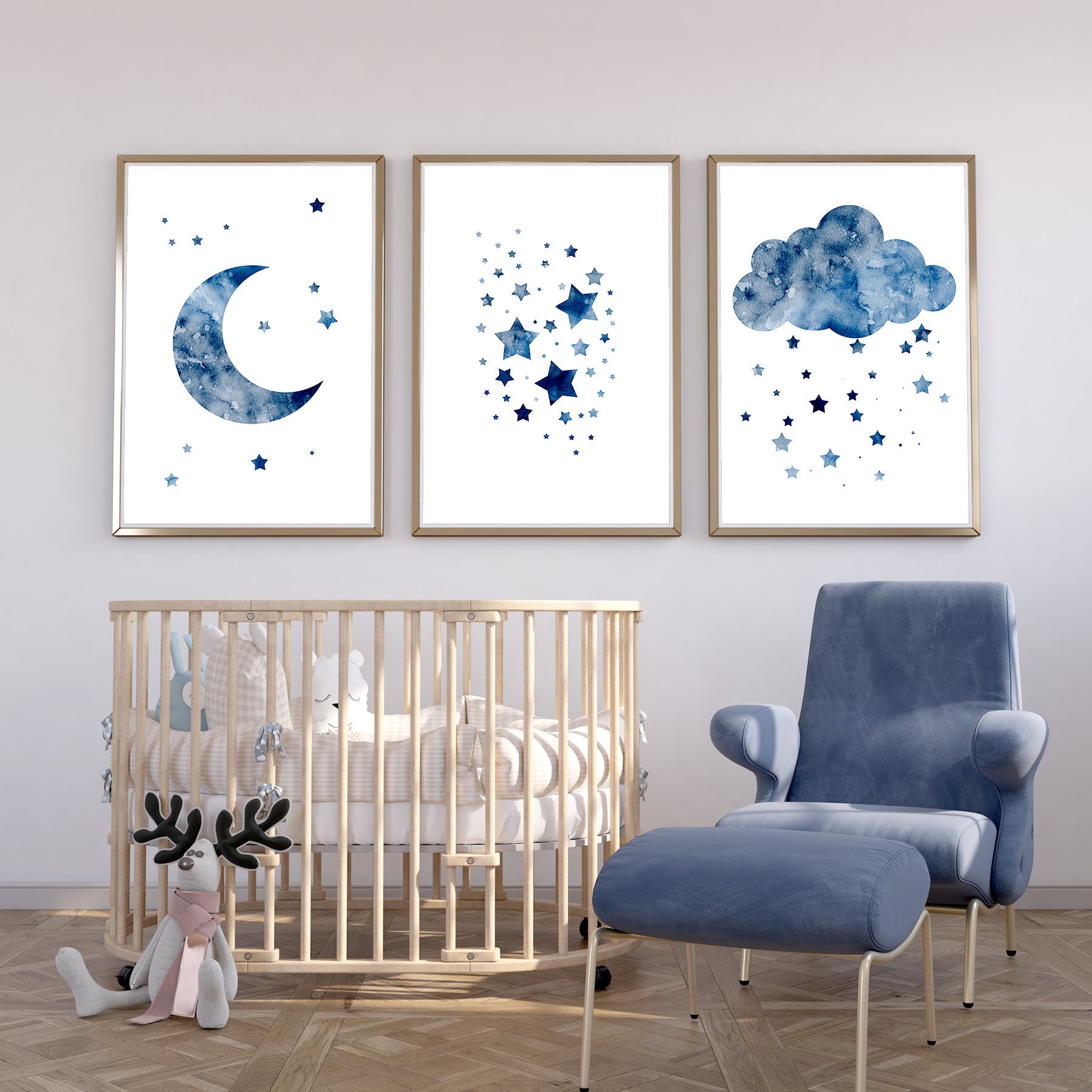 Navy Nursery Decor, Moon Stars and Cloud for Boy Nursery Decor, Ships ...