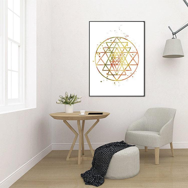 Boho Home Decor - Sri Yantra Wall Art - Sacred Geometry Watercolor ...
