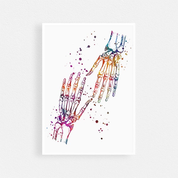 Human Palm Bones Anatomy Art Watercolor Print Doctor Office Decor Gift for Orthopedic Surgeon