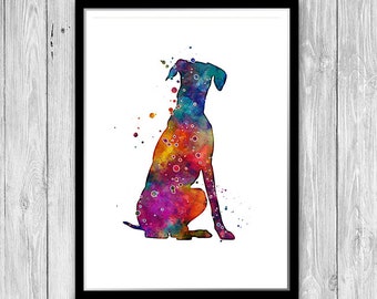 Doberman floppy ear and tail print, Multicolored watercolor artwork natural dog silhouette, Unframed poster for home decor wall hanging