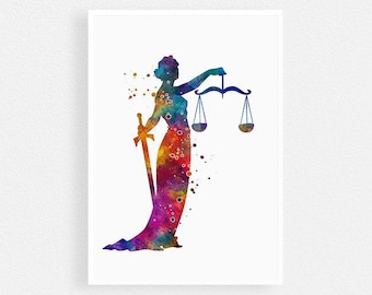 Lawyer Gift For Women | Themis Lady Justice Watercolor Print | Law Office Wall Art