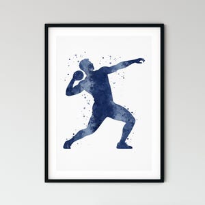 Shot Put Print, Navy Watercolor Athletics Poster, Track and Field Wall Art