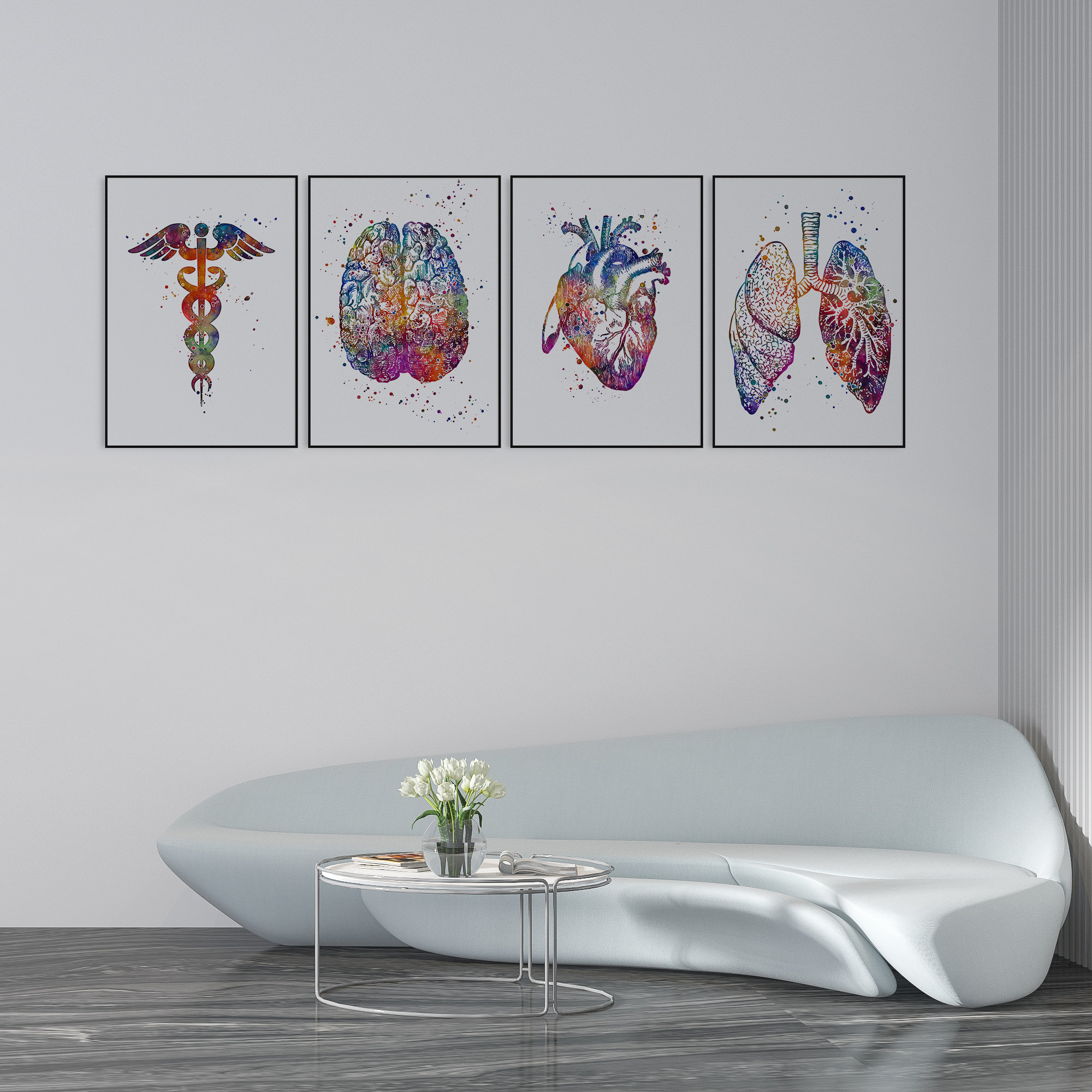 Medical Office Decor - Anatomy Art Set of 4 Watercolor Prints - School ...