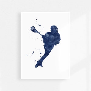 Lacrosse print navy blue watercolor print for boys room