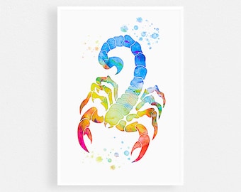 Schorpioen kunstprint, Insect aquarel poster, Kunst aan de muur voor home decor, Schorpioen Zodiac Print, Astrologie kunst