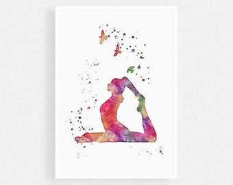 Yoga Exercise watercolor art print | Yoga room decor | Yoga lover gift