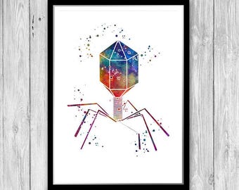 Science decor bacteriophage virus biology art print, Microbiologist Gift Microbiology Wall Art