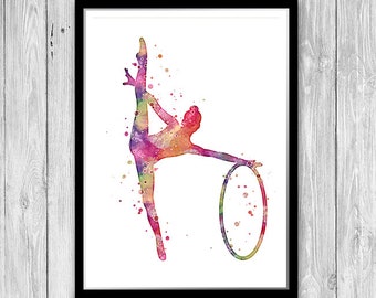 Rhythmic gymnastics with hoop watercolor print