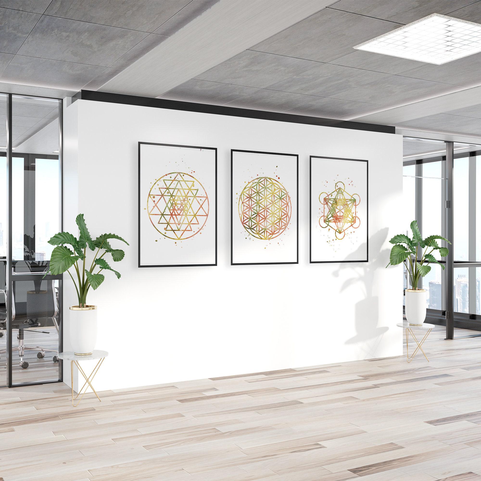Sacred Geometry Wall Art Set of 3 Prints | Sri Yantra, Flower of Life ...