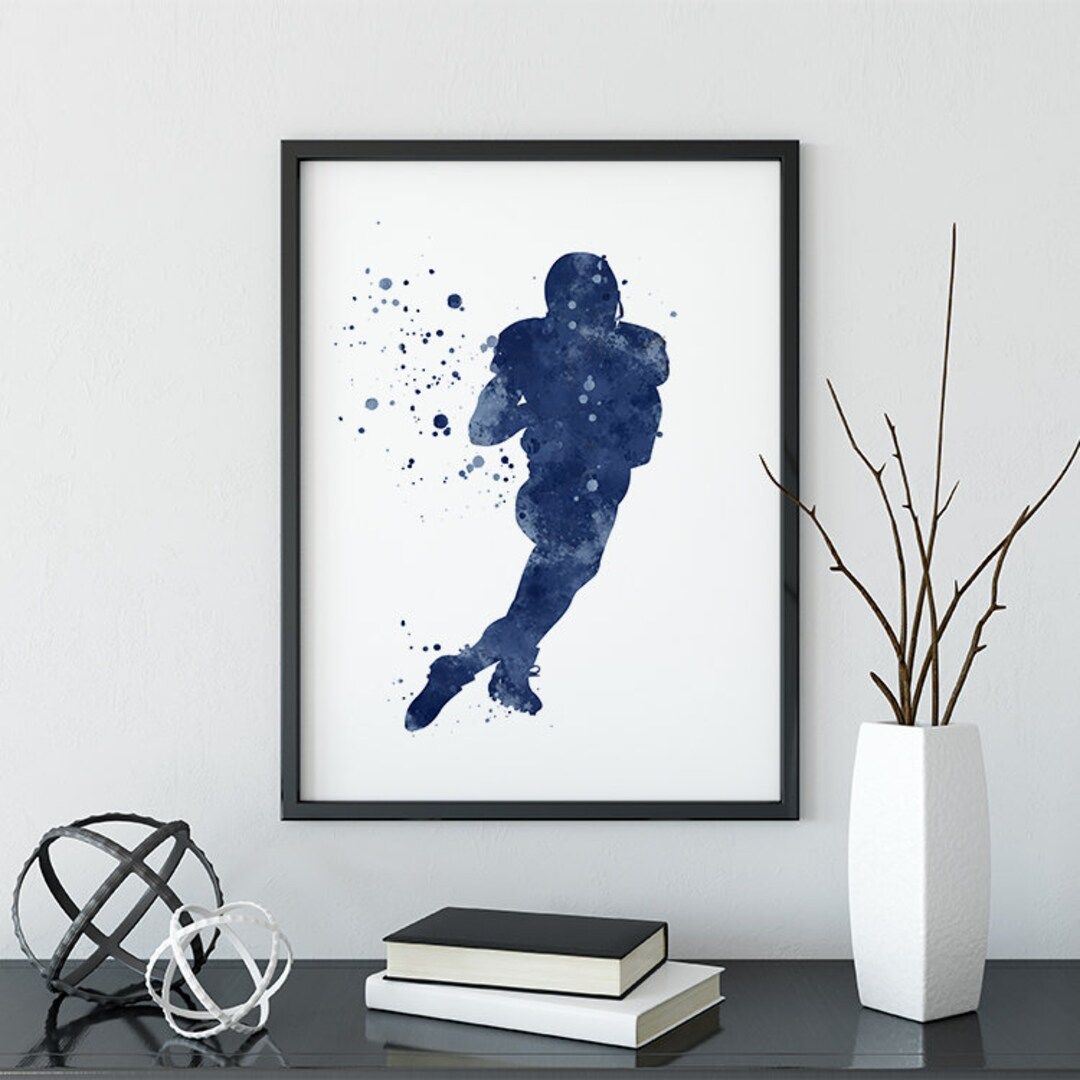 American Football Wall Art Boys Room Decor Blue Watercolor Print Sports ...