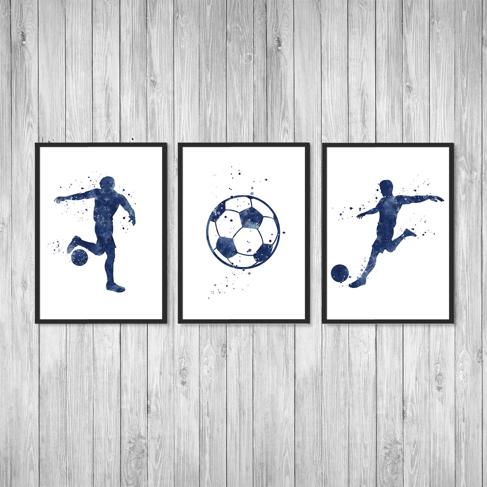 Soccer Posters Set of 3 Navy Blue Watercolor Prints Soccer - Etsy