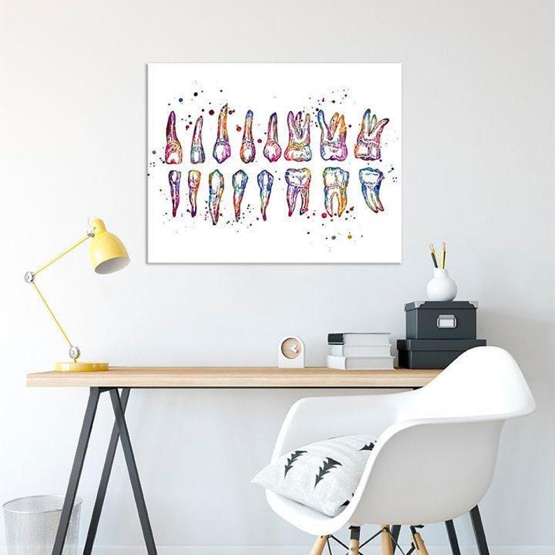 Colorful Watercolor Teeth Chart Print, Dentist Office Wall Art, Dental School Anatomy Poster image 6